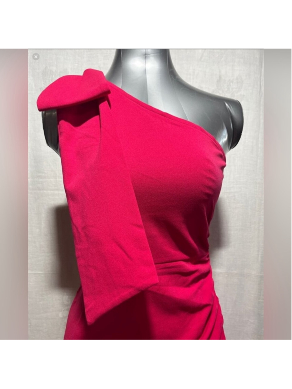 One-Shoulder Raspberry Pink Evening Dress with Side Drape. prom wedding. 1991 - Picture 3 of 7